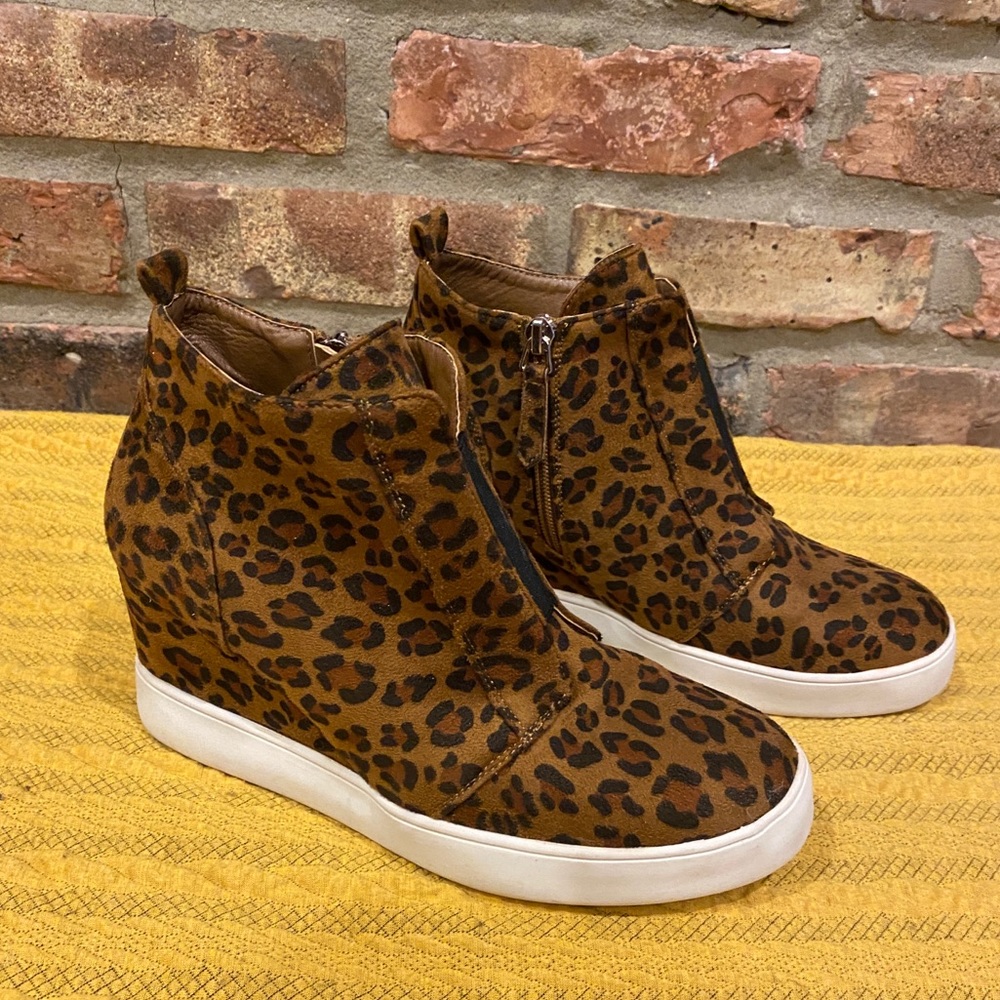 Leopard Print Wedge Sneakers